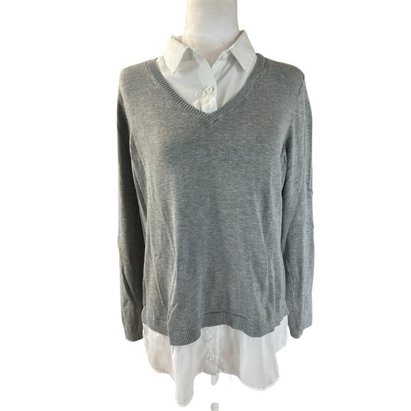 Adrianna Papell Tops - Adrianna Papell Layered Look Top Gray with White Womans SZ L